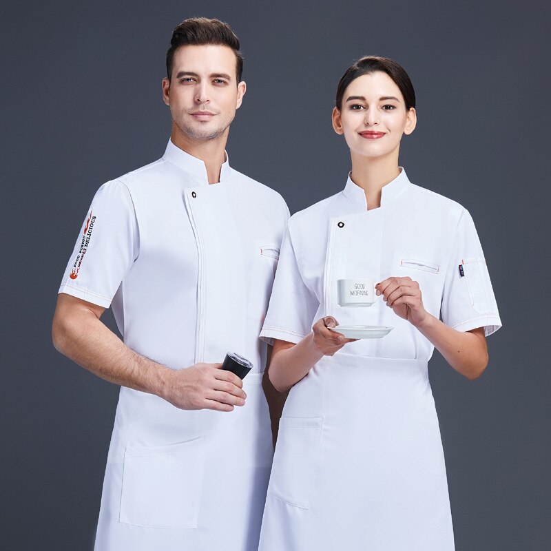 Chef-kok uniform vrouwelijke keuken restaurant hotel restaurant bakken banketbakkerij chef-kok lente en zomer met korte mouwen