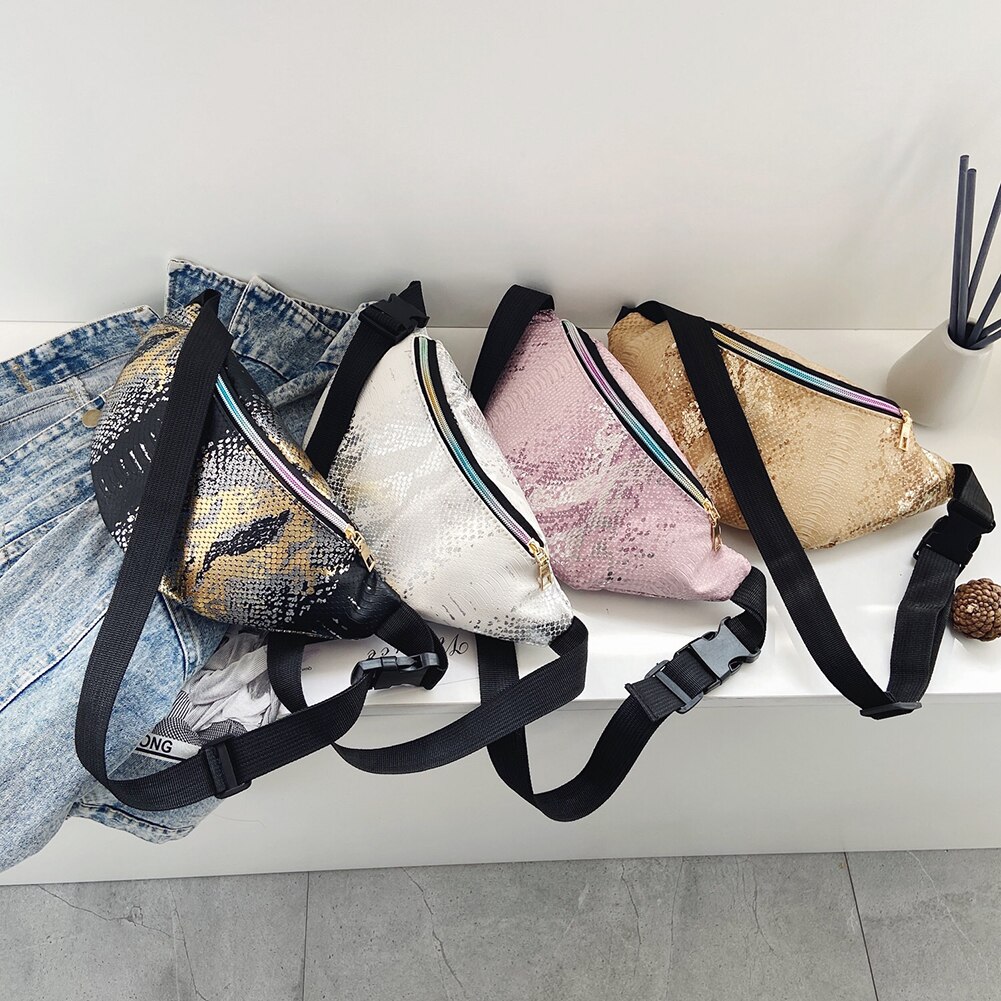 lässig PU Leder Brust Taschen Frauen funkeln Taille Streetwear lässig Bote Packungen Streetwear Bote Packungen