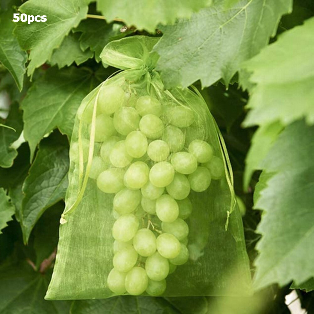 50 Uds plantas frutales bolsas para vivero uvas protección de jardinería bolsa roja con cordones bolsa de almacenamiento de perlas de caramelo para el hogar 17x23cm