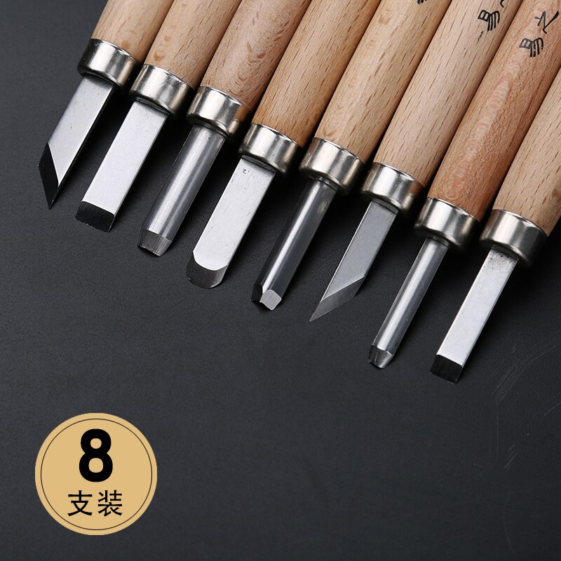 Træ udskæring mejsel håndværktøj sæt træbearbejdning mejsel gummipakning stempel udskæring kniv til grundlæggende træskæring: 8 pinde