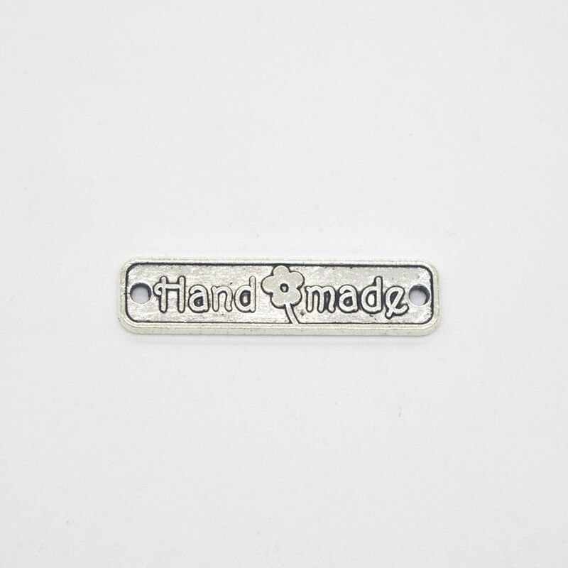 50/100 st vintage handgjorda etiketter metall brev tryckt etikett diy kläder sömnad tyg tyg levererar tillbehör: Silver -100 st