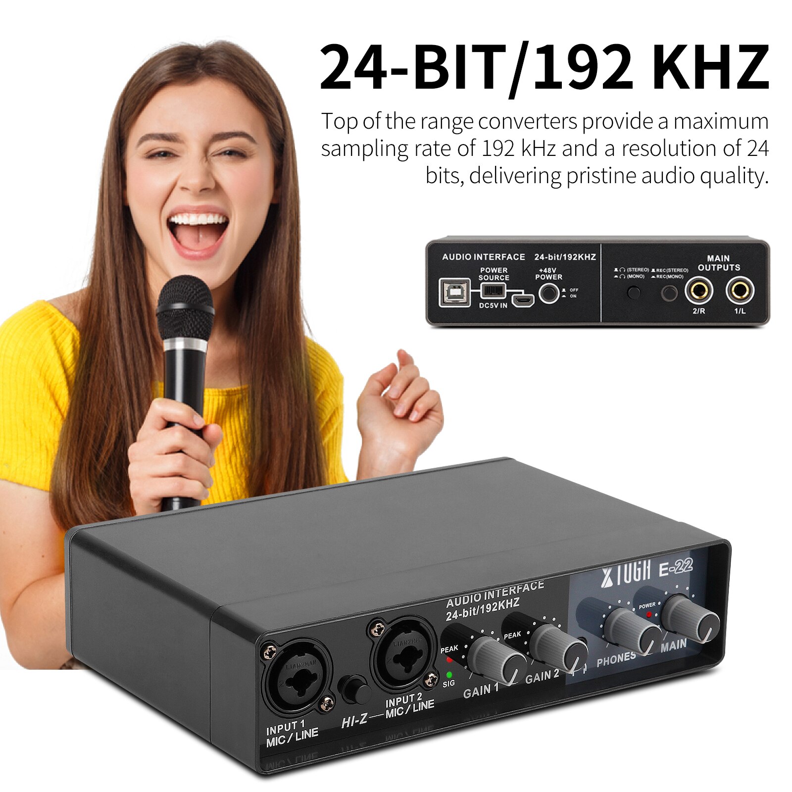 Xtuga E22 Audio Interface Geluidskaart Met Monitoring Voor Pc, Elektrische Gitaar Live Opname Professionele Geluidskaart Voor Studio