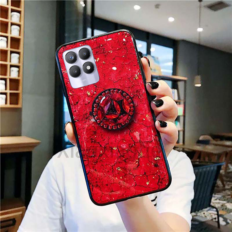 Voor Realme 8i Soft Tpu Rhinestone Stand Behuizing Realme 8i Cover: Rood