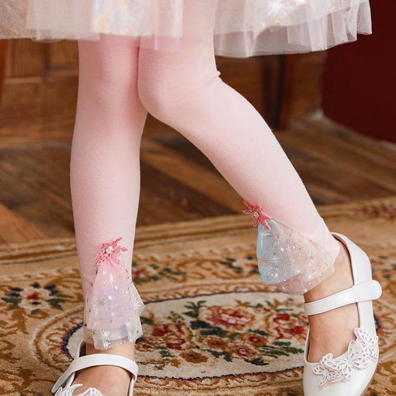 3 - 12 Jaar Meisjes Panty Broek Met Dot Mesh Bloemen Kinderen Zachte Katoenen Leggings Kinderen Elastische Taille Broek Kinderen kleding
