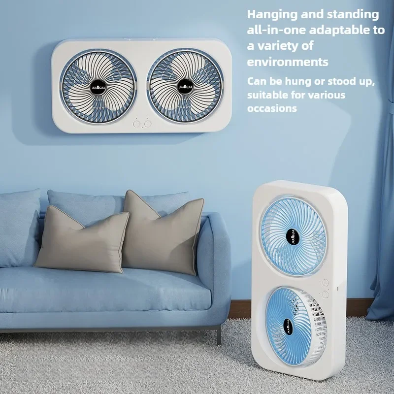 Dual Head bureauventilator met USB-opladen Draagbare wandgemonteerde stille koelventilator 3 snelheden instelbaar voor slaapzaal thuiskantoor