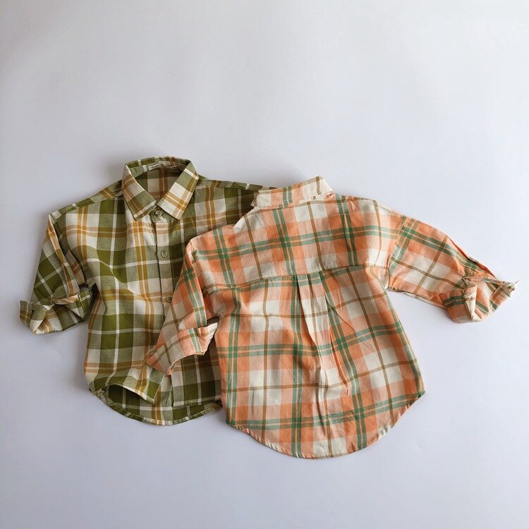 Frühling Childrenswear freundlicher Baumwolle Langarm Raster Hemd lässig Shirt langarm Shirt