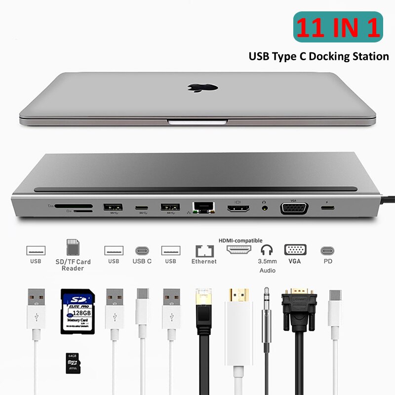 OUTMIX tipi C HUB HDMI USB 3.0 HUB Dock VGA HDMI RJ45 USB adaptörü dönüştürücü PD şarj laptop için thunderbolt 3 USB C HUB: Default Title