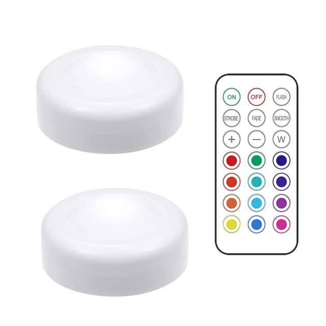 LED Puck Light Remote Control Dimmable Wireless Touch Sensor Battery Operated Portable Kitchen Hallway Closet Cabinet Night Lamp: 2 Lamp 1 Remote