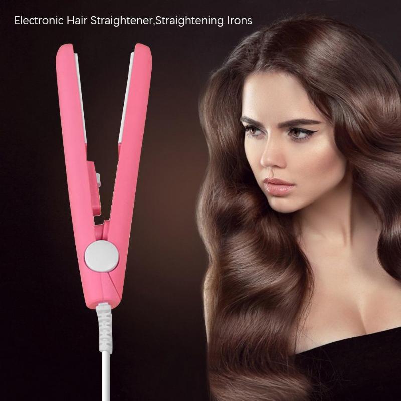 Mini Ceramic Electric Hair Straightener Curling Iron Straightening Corrugated Irons Home DIY Hair Styling Tools Flat Tools: Pink / US