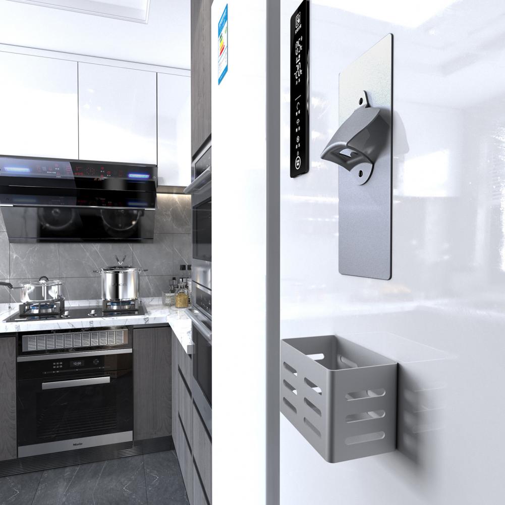 1 Set Beer Bottle Opener Magnetic Wall Mounted Removable Anti-slip Beer Bottle Opener with Cap Catcher for Bar Home Kitchen