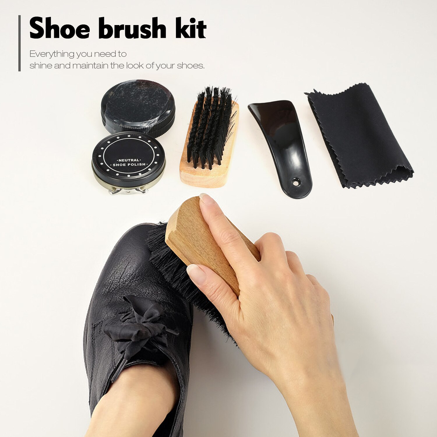 6Pcs Shoe Polish Care Kit Leather Shoe Shine Set Shoe Brushes Compact Shoes Care Cleaning Kit with PU Leather Case
