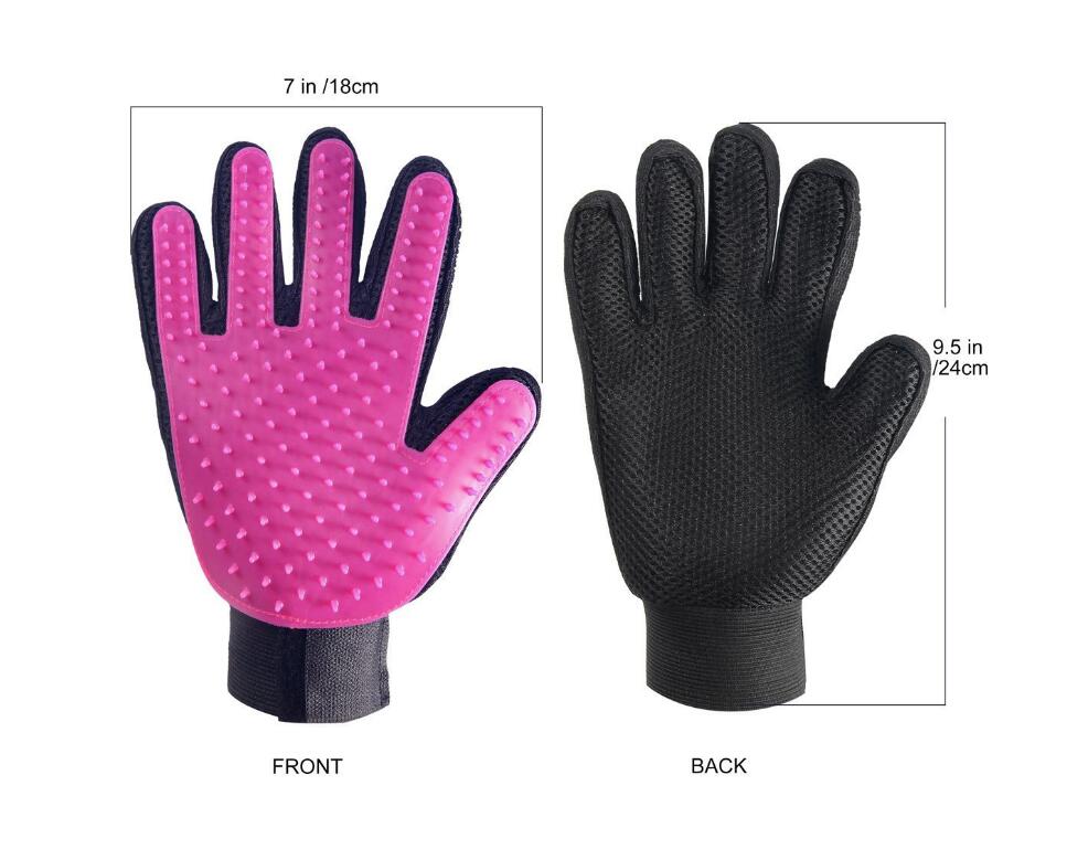 1 Stück Körperpflege Haustier Handschuhe Silikon Massage Bürste Handschuh Kämmen mit Hund und Katze Haar Silikon Haustier Lieferungen: links / Rose rot
