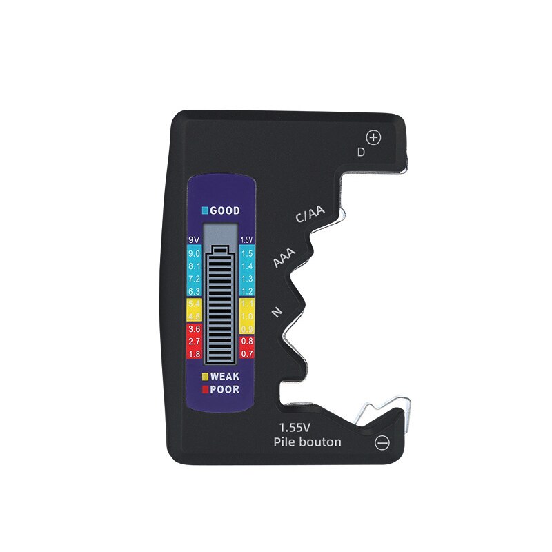 Universal Digital LCD Battery Tester Checker Button Cell Capacity Detector For C/D/N/AA/AAA/9V Battery Testing Tools: Black