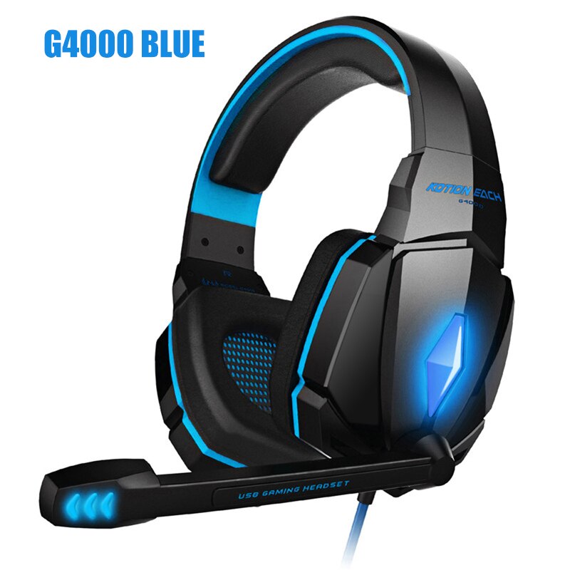 Headset over-ear trådbundna spelhörlurar gaming hörlurar djup bas stereo casque med mikrofon för  ps4 xbox pc laptop gamer: G4000 blå