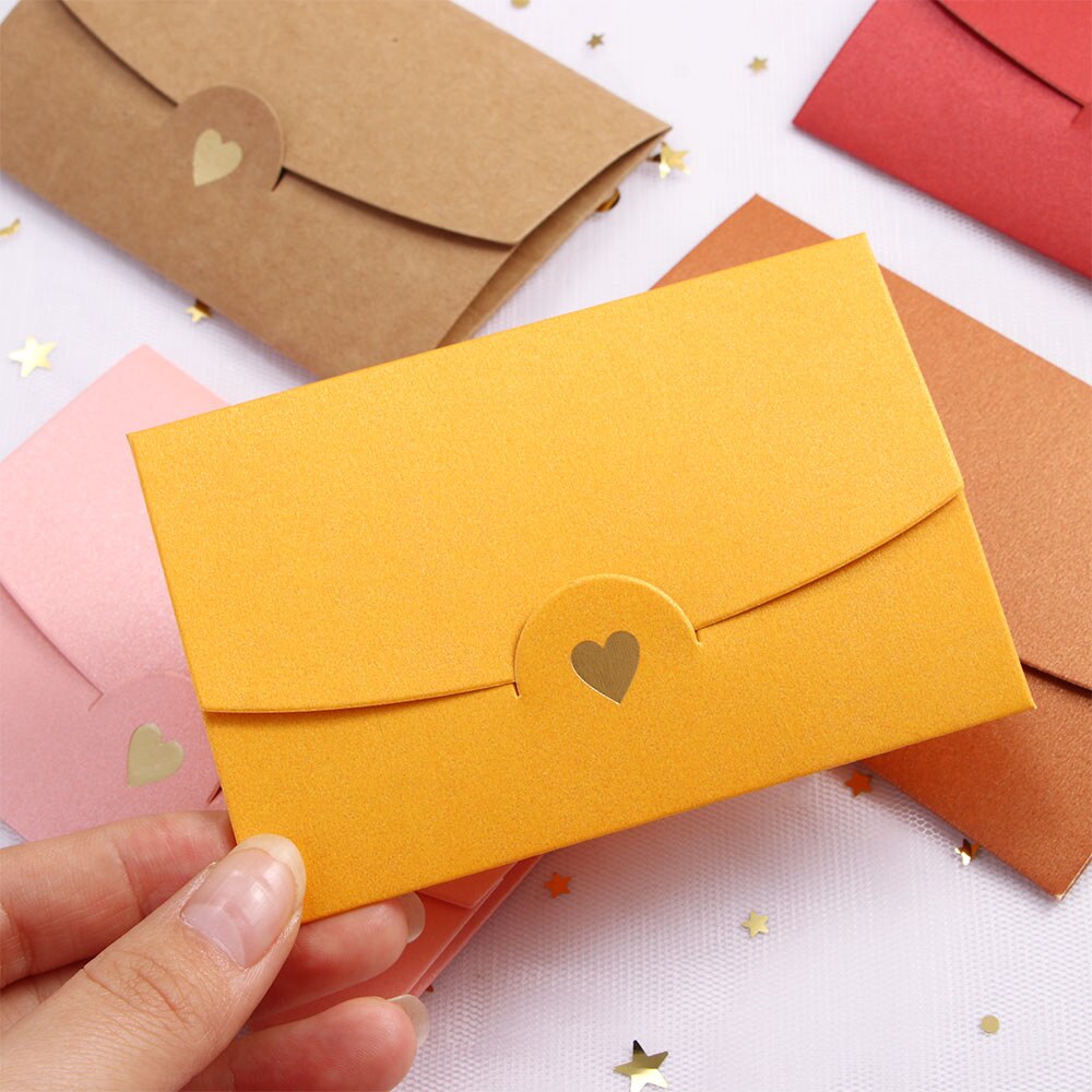 (10 pièces/lot) 10.5*7CM petite carte de voeux nom carte enveloppe estampage à amour nacré papier Mini enveloppes