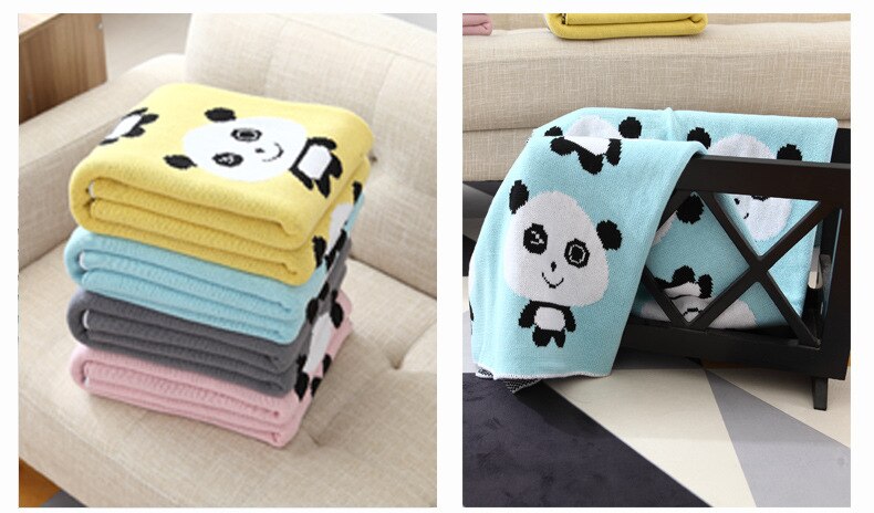 Volledig katoenen gebreide deken babydeken cartoon panda deken kantoor lunchdeken winkelwagenhoes deken 100*120cm