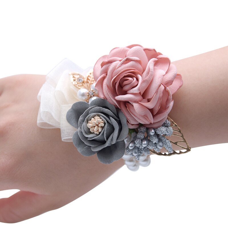 10 Colors Wrist Corsage Bridesmaid Sisters Hand Artificial Flowers Bracelets Wedding Dancing Party Prom Decoration