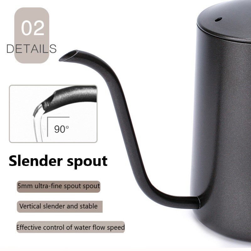 Tetera de goteo 600/350ml tetera de café de acero inoxidable antiadherente con cuello de cisne olla de mano con tapa de boca larga ollas de café Cocina