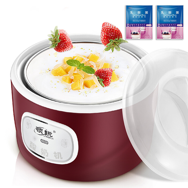 1L Capaciteit Automatische Roestvrij Staal Yoghurt Machine Zelfgemaakte Yoghurt Natto Rijst Wijn 4 Glazen Bekers Yoghurt Maker Machine