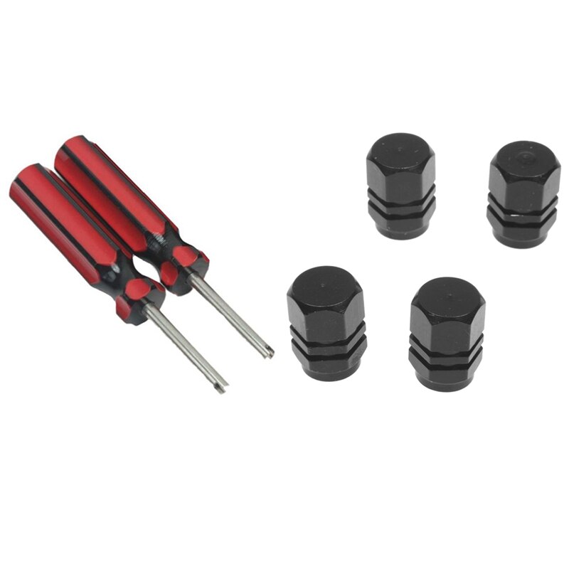Tampas das válvulas para pneus de bicicleta, motocicleta, de carro-preto com 2 peças ferramenta da válvula demonte do pneu 10cm, 4 peças: Default Title