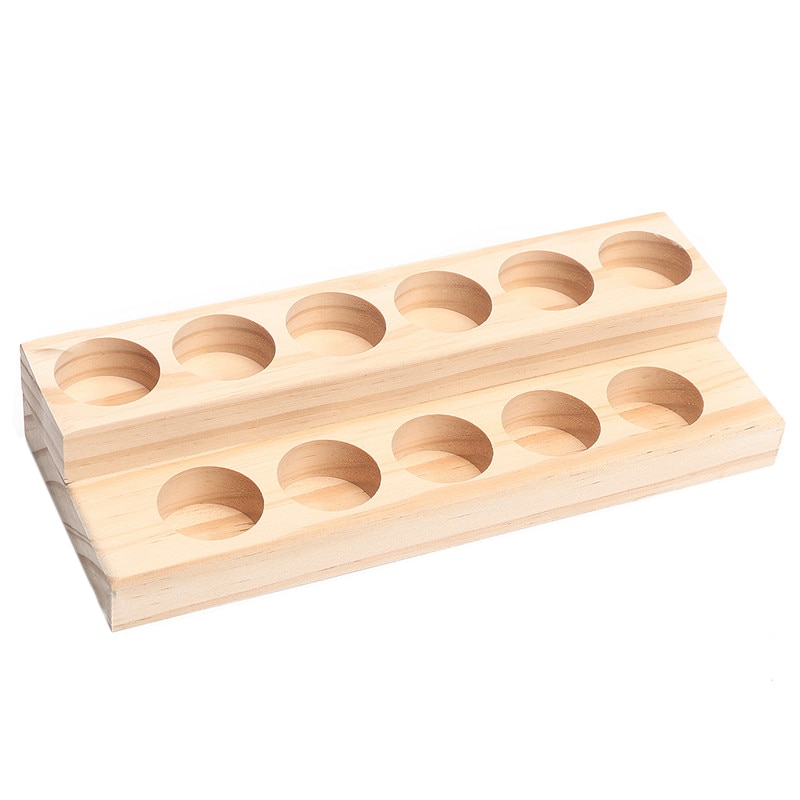 11 huller træ æterisk olie bakke håndlavet naturligt træ display rack demonstrationsstation til 5-15ml flasker