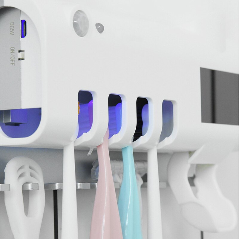 Intelligent Solar Multifunctional Sterilizer Toothpaste Dispenser Ultraviolet Antibacterial Holders UV Light Toothbrush Holder