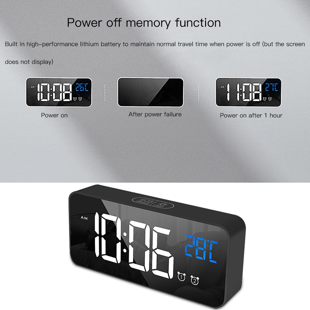 Smart LED Mirror Electronic Clock Portable Home USB Voice Control Silent Timer Music Alarm Clock Reminder For Year's