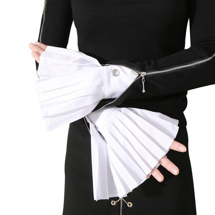 Chicever koreansk ruched kvinders handsker flare løs afslappet knapper forår manchet tilbehør handske kvindelige tøj: Hvid