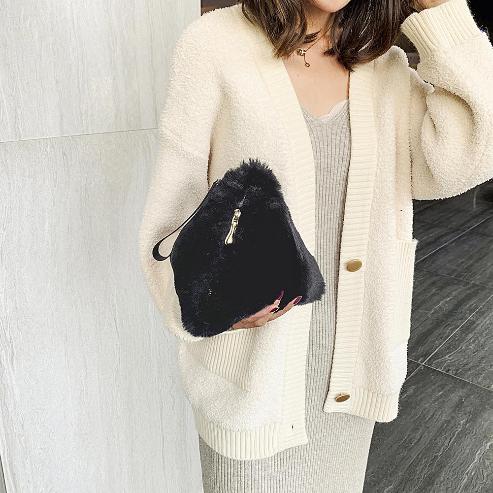 Mode Handtassen Bekwame Productie Vrouwen Driehoek Clutch Bag Pluche Leuke Handtas Dame Effen Kleur Dagelijkse Kleine Portemonnee