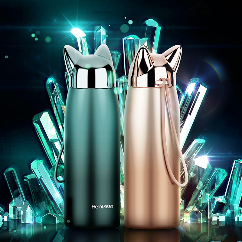 1 stücke Nette Edelstahl Katze ohren Thermos Tassen Thermocup Isolierte Becher Vakuum Glaskolben Thermo Kaffee Becher Reise Flasche Becher