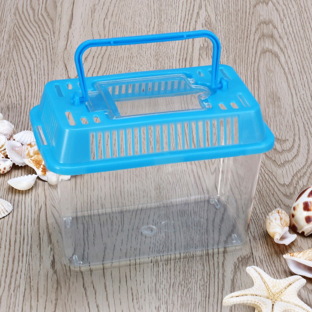 Mini Fish Tank Handheld Fish Tank for Turtle and Pet Fish (Red - Lid for Random)