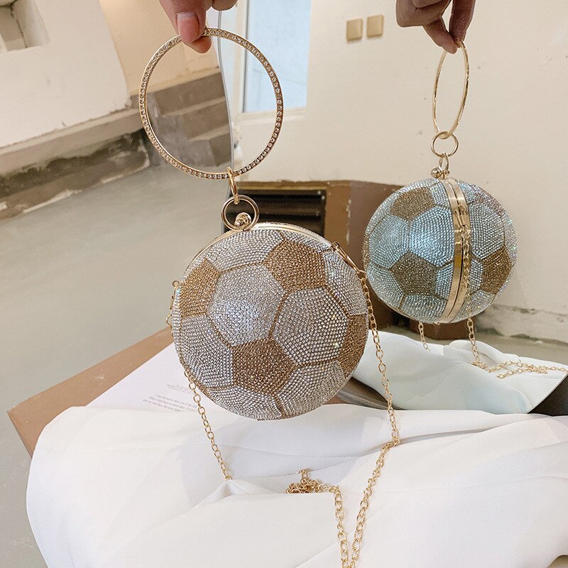 Borse da basket con pochette rotonde con strass di tendenza