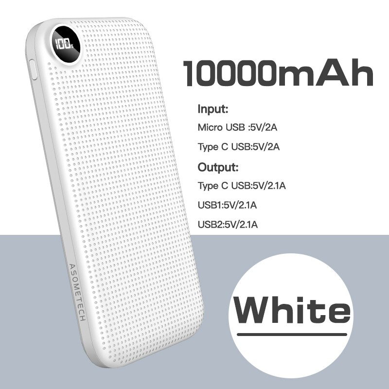 Power Bank 10000Mah Pd 18W Fast Charger QC3.0 Usb C Reizen Draagbare Oplader Externe Batterij Voor Xiaomi iphone 11 12 Pro: White