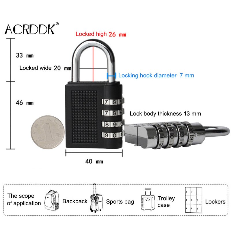 Heavy Duty 4 Dial Digit Combination Lock Weatherproof Protection Security Padlock Outdoor Safety Code Lock Black Home Security