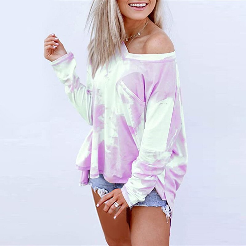 Tie dye dam vår och höst tie dye långärmad sweatshirt lös tie dye långärmade tröjor: S / 4