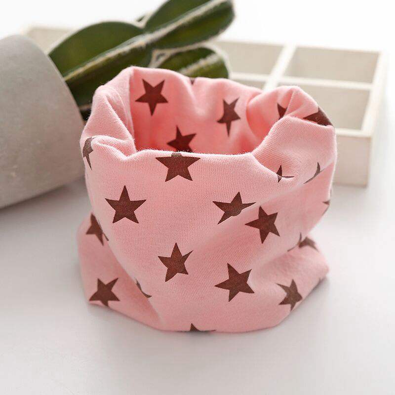 Cartoon Snowman Star Baby Bibs Scarf Autumn Winter Children Cotton Scarves For Kids Boy Girl Warm Neck Collar: pink star