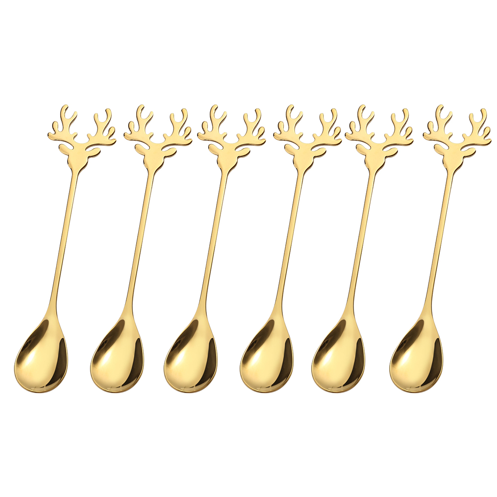 Edelstahl Weihnachten Gold Elch Löffel Weihnachten Party Geschirr Ornamente Für Heimat Kaffee Tee Rühren Tisch Abendessen Besteck: Gold