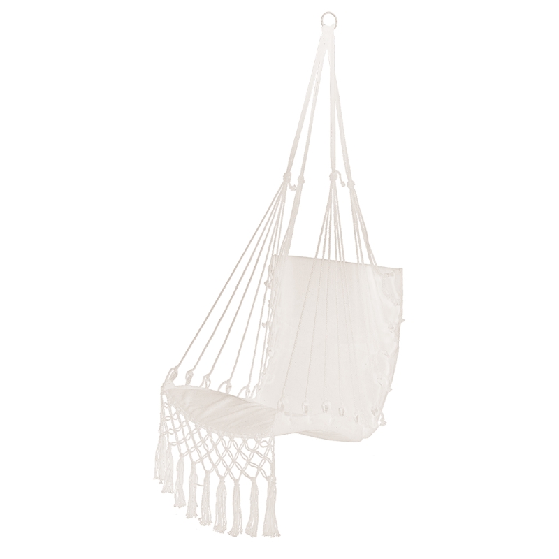 Hamaca de macramé colgante, silla de cuerda de algodón, columpio para uso interior y exterior, novedad de: Blanco