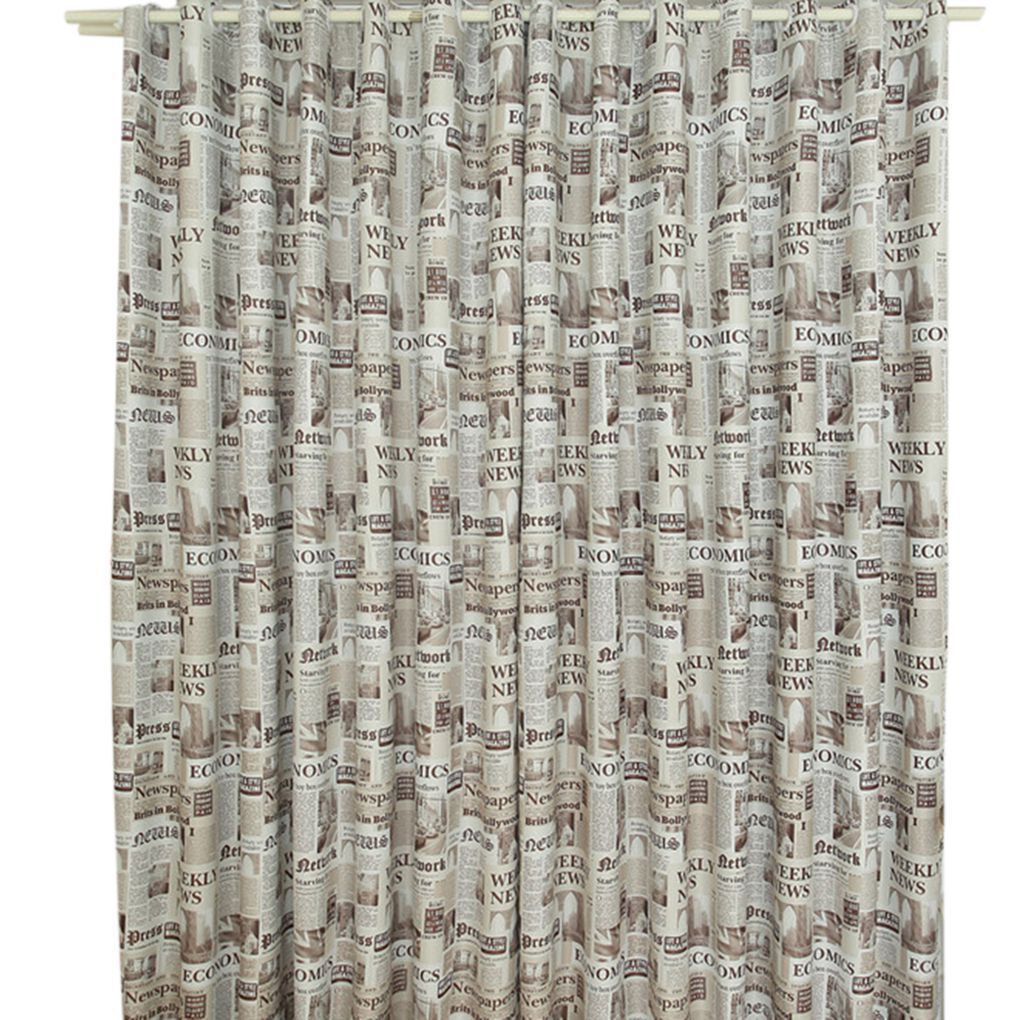 Brown/Gray English Newspaper Pattern Printed Thermal Insulated Curtains for Bedroom