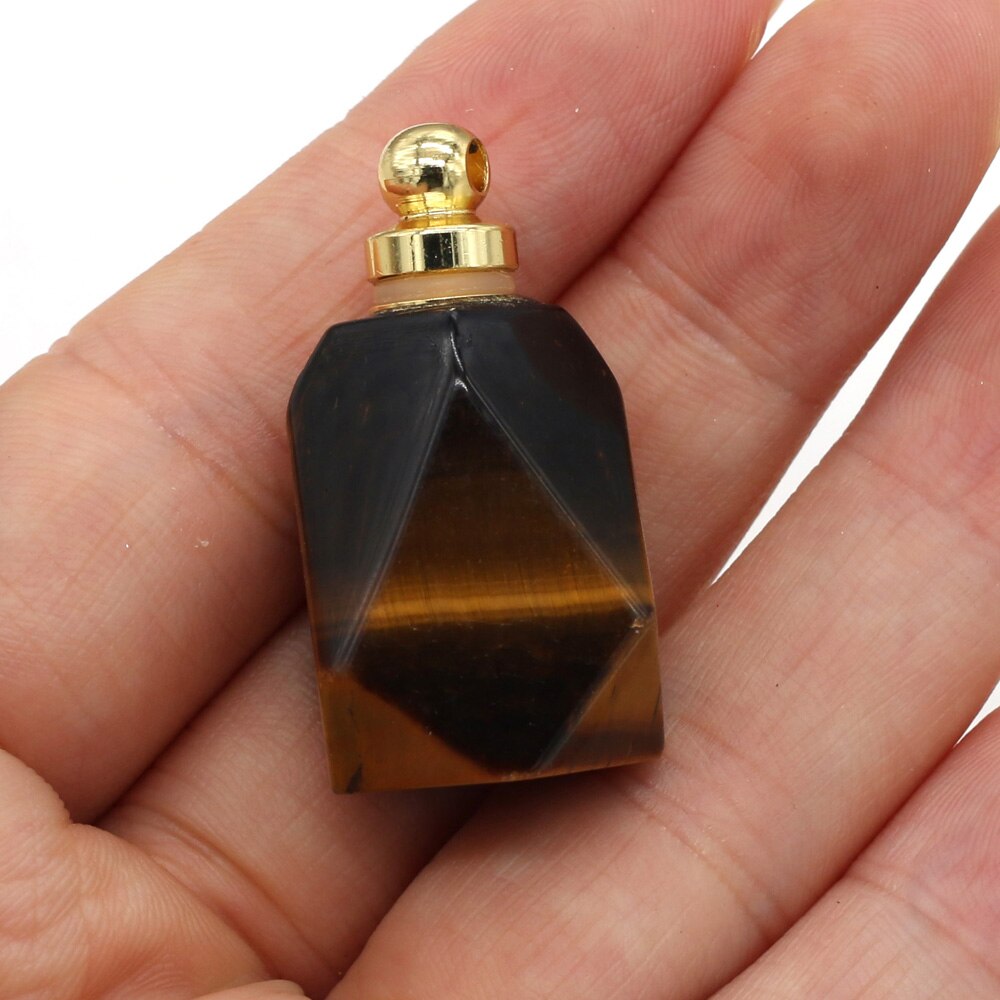 Pedra natural perfume garrafa colar pingente difusor de óleo essencial pingente rosa quartzs tigre olho pedra polígono forma jóias: Tiger Eye Stone