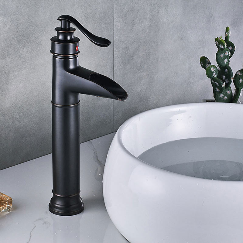 Wastafel Kraan Waterval Badkamer Kraan Enkele handgreep Wastafel Mengkraan Bad Antieke Bronzen Kraan Messing Sink Water Kraan Black Tap: Black Bronze