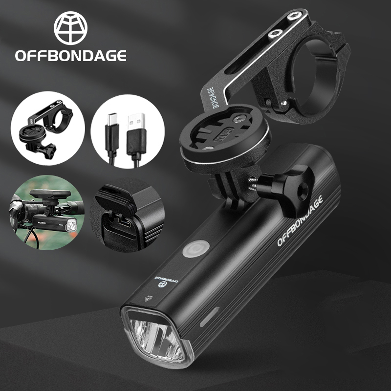 OFFBONDAGE Fahrrad-Frontlicht, regenfest, über USB wiederaufladbar, Fahrradlicht, 1000 lm, Fahrradscheinwerfer, LED, 4800 mAh, Taschenlampe, Fahrradlampe
