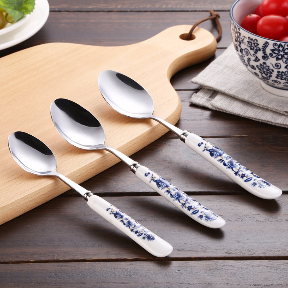 Korean Stainless Steel Metal Ceramic Handle Tableware Spoon Chopsticks Fork Dinner Knife Free Combination Cutlery Set