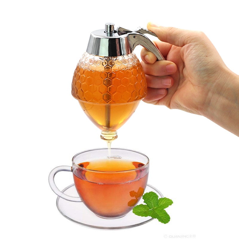 Frasco dispensador de miel de 200ml, recipiente para zumo, jarabe, hervidor, soporte de cocina, dispensador de miel, bote de almacenamiento portátil