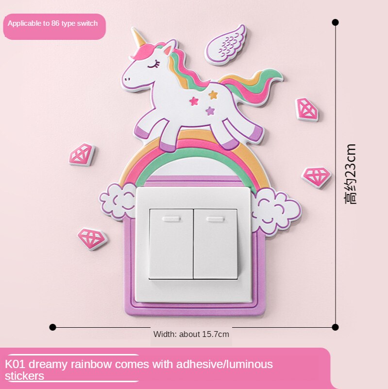 Luminous Cartoon Switch Sticker 3D Silicone On-off Switch Sticker DIY Decoration Fluorescent Livingroom Kids Room Switch Cover: Pink