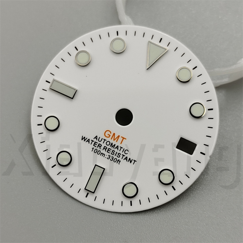 29mm Glossy Watch Dial Black White blue Dial Green Blue Red Orange GMT Text Black Gold Rose Edge Fit NH34 Movement C3 Luminous: Gray Purpel