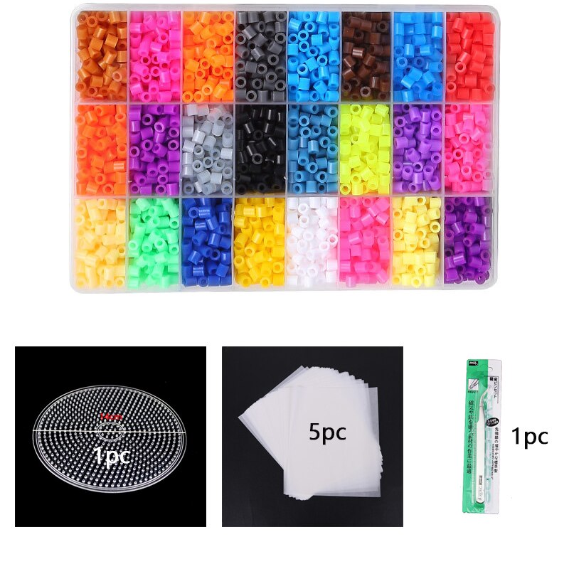 Juego de 24/36/48 colores de cuentas Hama, juguetes de cuentas, 5MM, educativo para niños, bricolaje, fusible de juguetes, cuentas, tamaño grande, hojas de papel de planchado