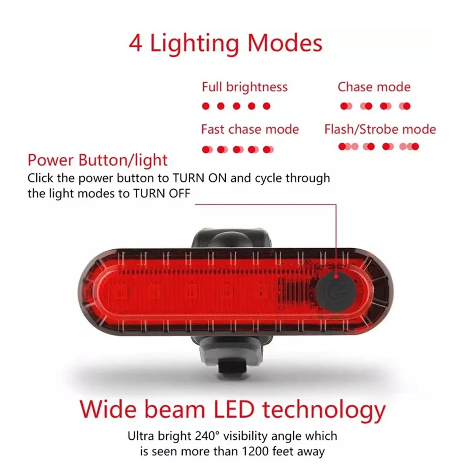 Achterfietsachterlicht USB oplaadbaar Rood Ultraheldere achterlichten Geschikt voor fiets Eenvoudig te installeren voor fietsveiligheid