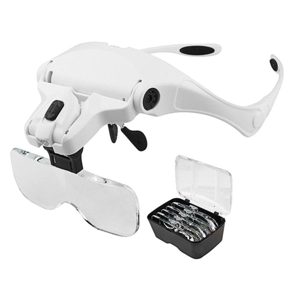 Hoofd Glas Led Lamp Hoofd Loupe Horloge Verlicht Vergrootglas Met 5 Lens