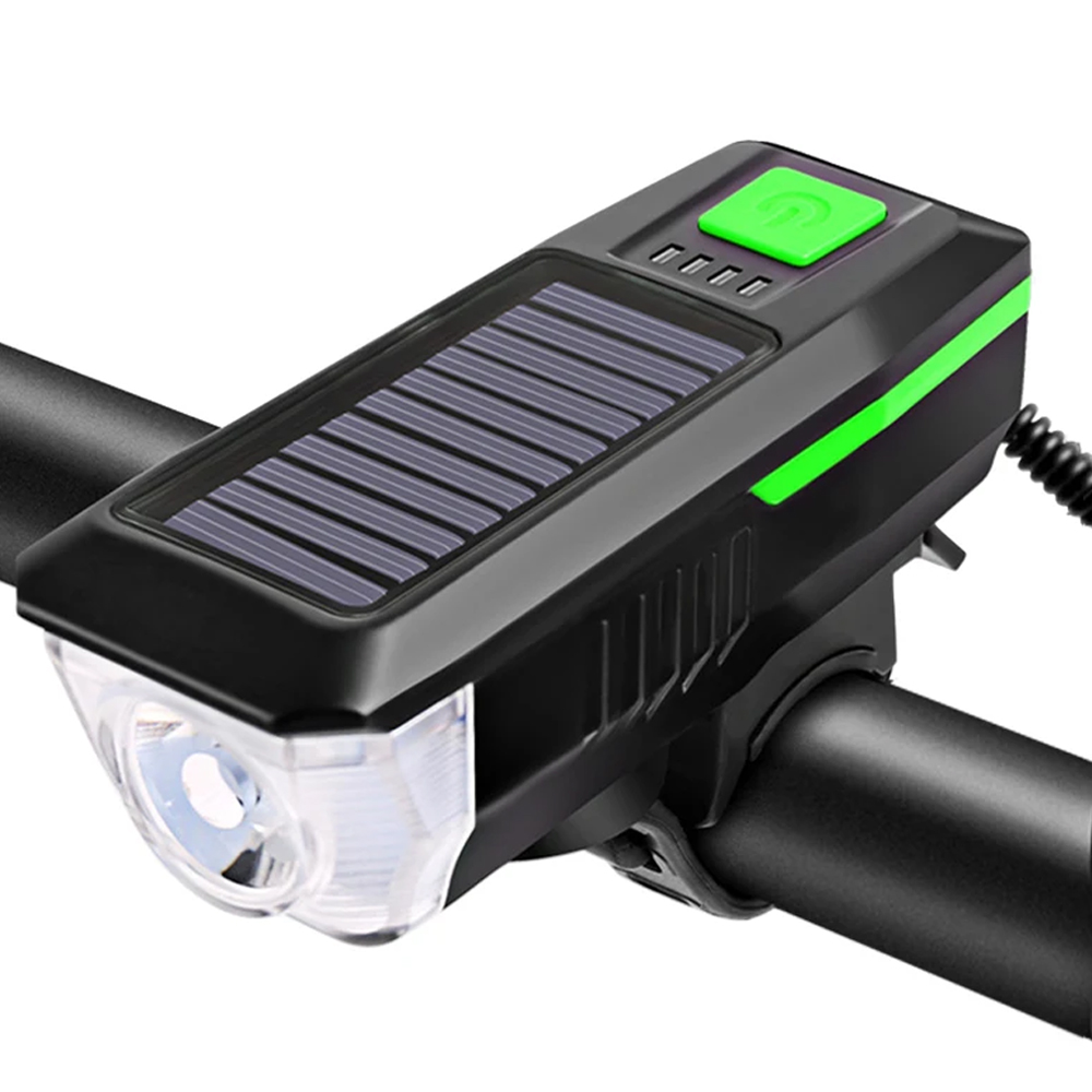 Solar Bicycle Light USB Rechargeable Power Display MTB Mountain Road Bike Front Lamp with Horn Flashlight Bicycle Light: Yellow